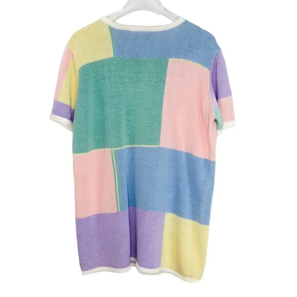 1980s Blair Pastel Color Block Short Sleeve Knit Top Large - Picture 7 of 7